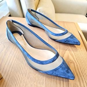 Christian Louboutin Galativi Blue Suede Mesh Pointed Ballerina Ballet Flat